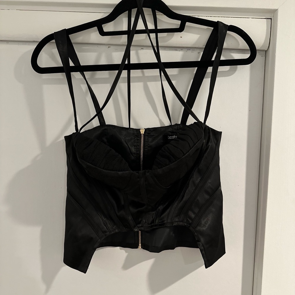 Boohoo Satin Boned Corset Top Black Size 2 - Picture 6 of 8